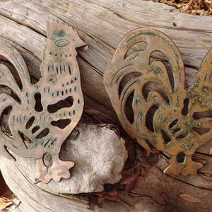 Lovely Pair of Vintage Metal Chagall Rooster Trivets