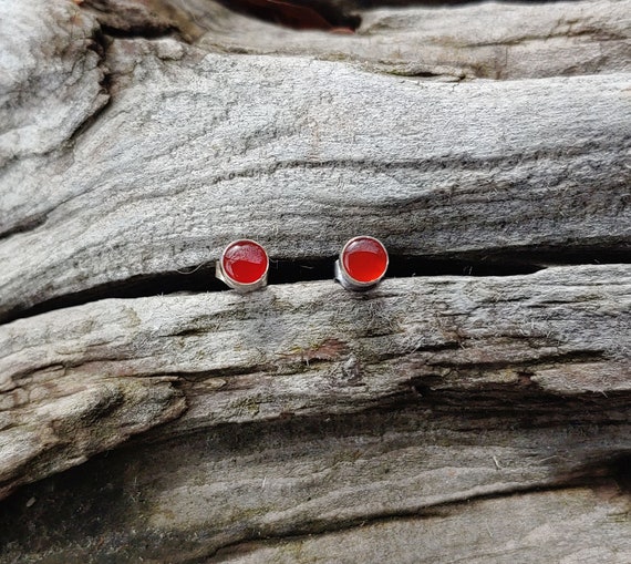 Vintage Carnelian and Sterling Silver Post Earrin… - image 4