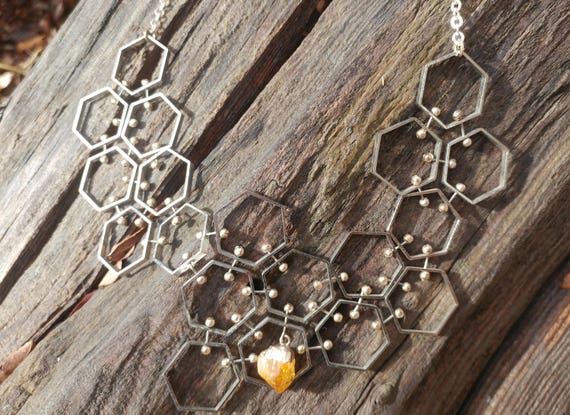 Modern Honeycomb Citrine and Silver Necklace - image 4