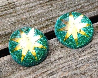 Handmade Teal and Gold Star Resin Post Earrings