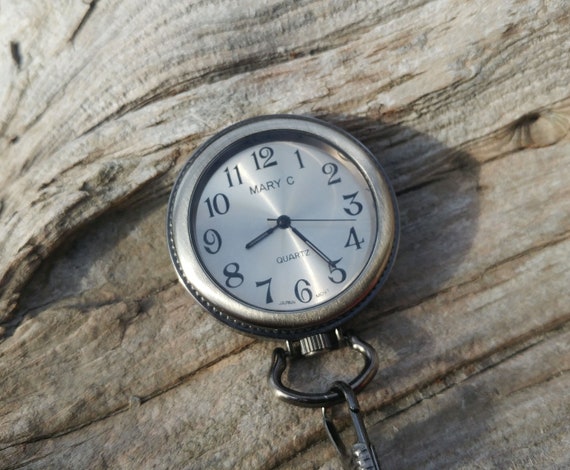 Stainless Steel Pocket Watch with Leather and Ste… - image 3