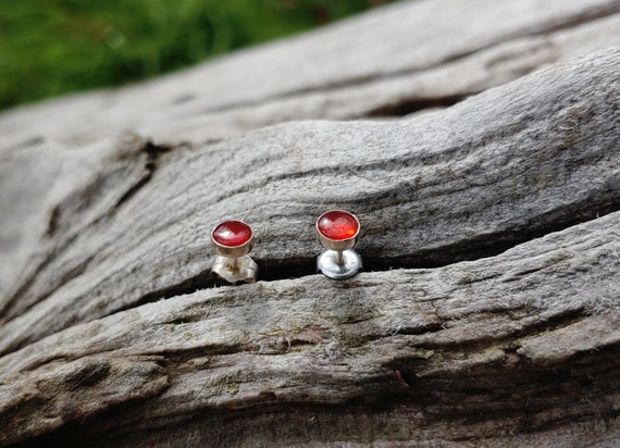 Vintage Carnelian and Sterling Silver Post Earrin… - image 2