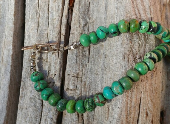 Signed Native American Large Green Turquoise and … - image 8