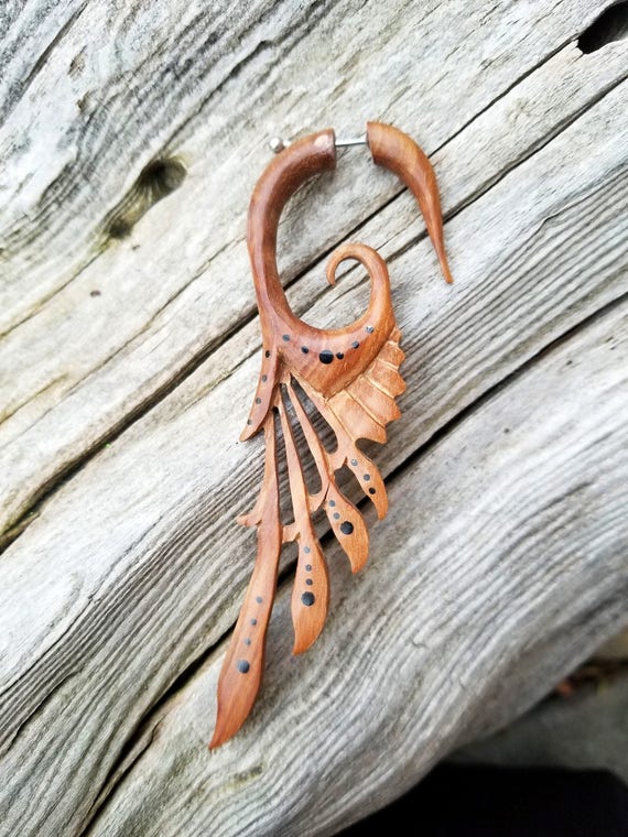Wooden Wing Statement Earring