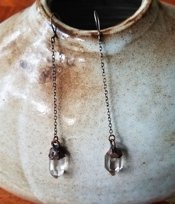 Handmade Quartz Crystal and Copper Earrings