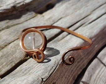 Handmade Hammered Copper and Quartz Cuff Bracelet