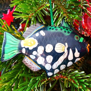 Hand Carved and Painted Parrot Fish Christmas Ornament