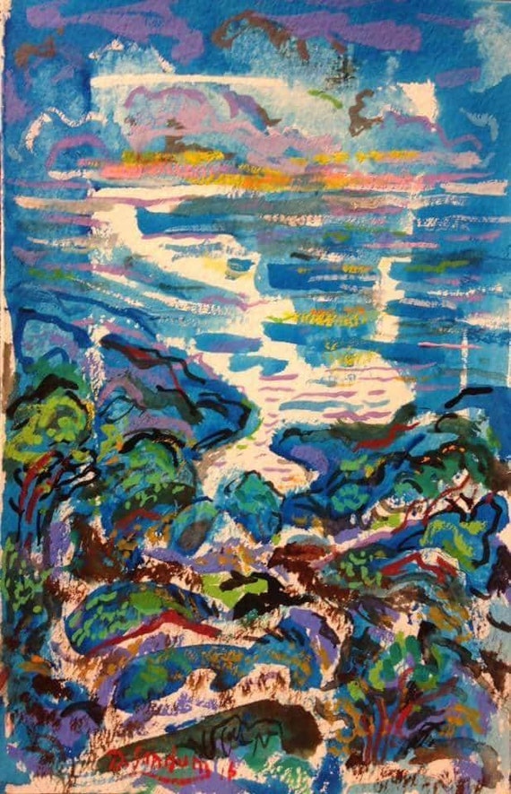 The Bay guache Painting by David Sandum 