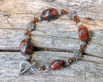 Lovely Brown Jasper Beaded Bracelet with Heart Shaped Clasp