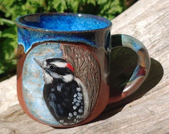 Stunning Handmade Downy Woodpecker Mug
