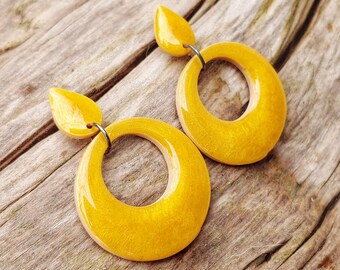 Handmade Gold Hoop Resin Post Earrings