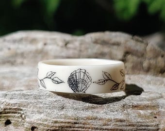 Beautiful Handmade Scrimshaw Ring Decorated in Seashells and Beach Roses from Martha's Vineyard