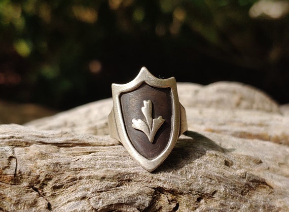 Handmade Sterling Silver Sage Brush Shield Ring b… - image 2