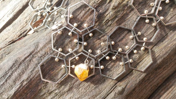 Modern Honeycomb Citrine and Silver Necklace - image 6