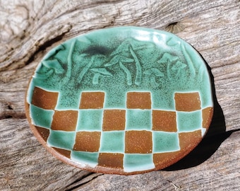 Lovely Handmade Sage Ceramic Mushroom Ring Dish