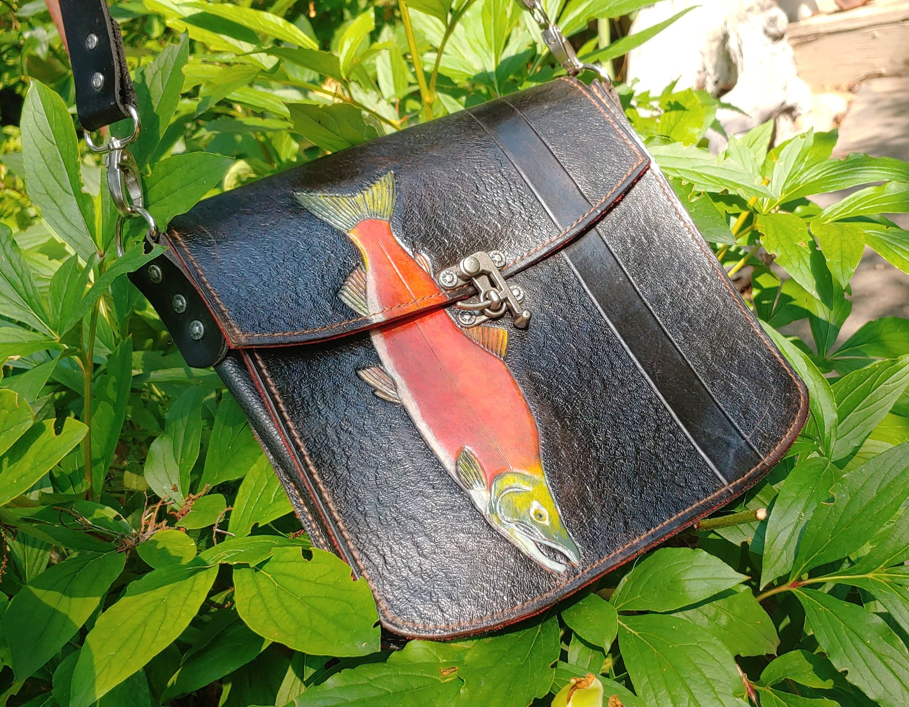 Handmade, Hand-tooled, and Hand-painted Sockeye Salmon Purse - Etsy