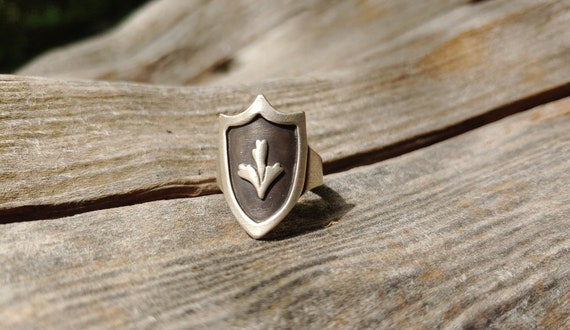 Handmade Sterling Silver Sage Brush Shield Ring b… - image 4