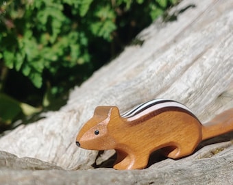 Lovely Hand-carved Wooden Chipmunk Sculpture