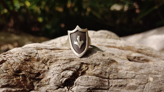 Handmade Sterling Silver Sage Brush Shield Ring b… - image 1