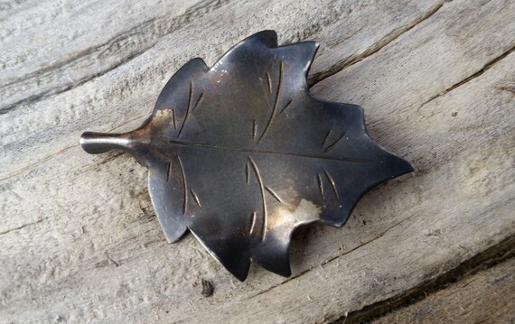 Antique Sterling Silver Maple Leaf Brooch