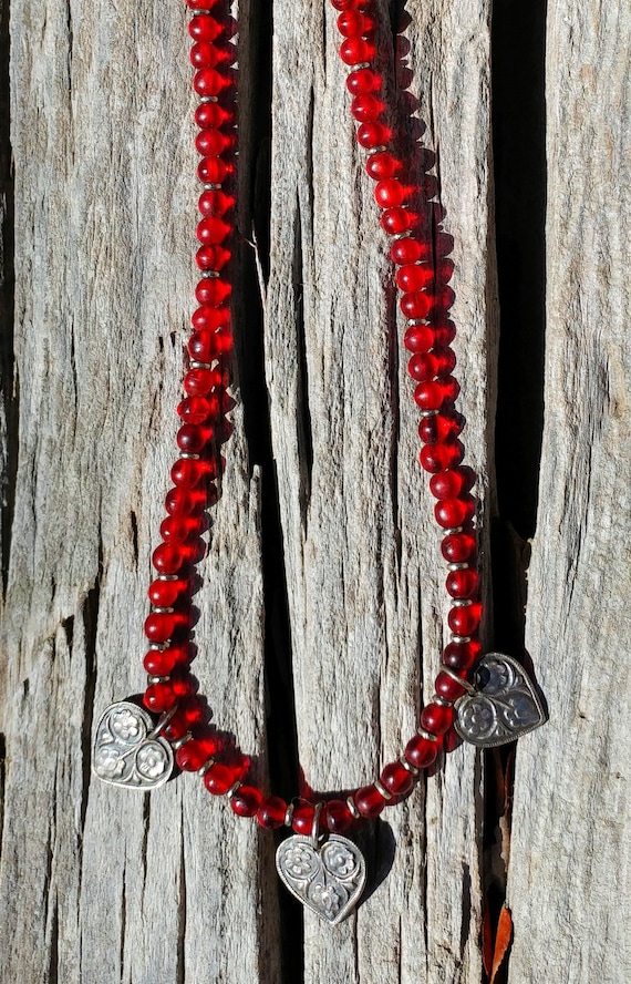 Sterling Silver Heart Beaded Necklace