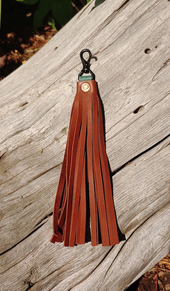 Handmade Brown and Green Leather Purse Tassel