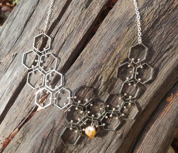 Modern Honeycomb Citrine and Silver Necklace - image 1