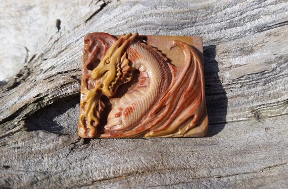 Hand Carved Jasper Dragon Pendant - image 3