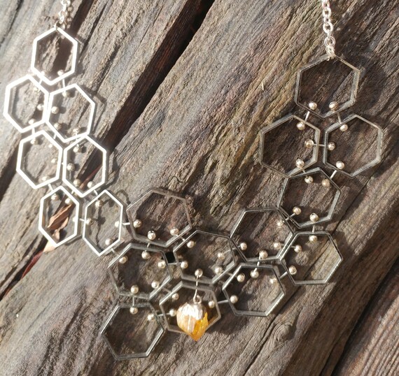 Modern Honeycomb Citrine and Silver Necklace - image 3