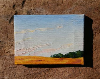 Evening - Miniature Original Oil Landscape Painting by Rachel Teannalach