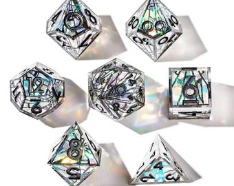 Stunningly Beautiful Iridescent Shattered Glass Dice Set