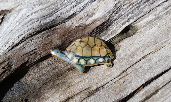 Handmade Porcelain Turtle Brooch - image 1