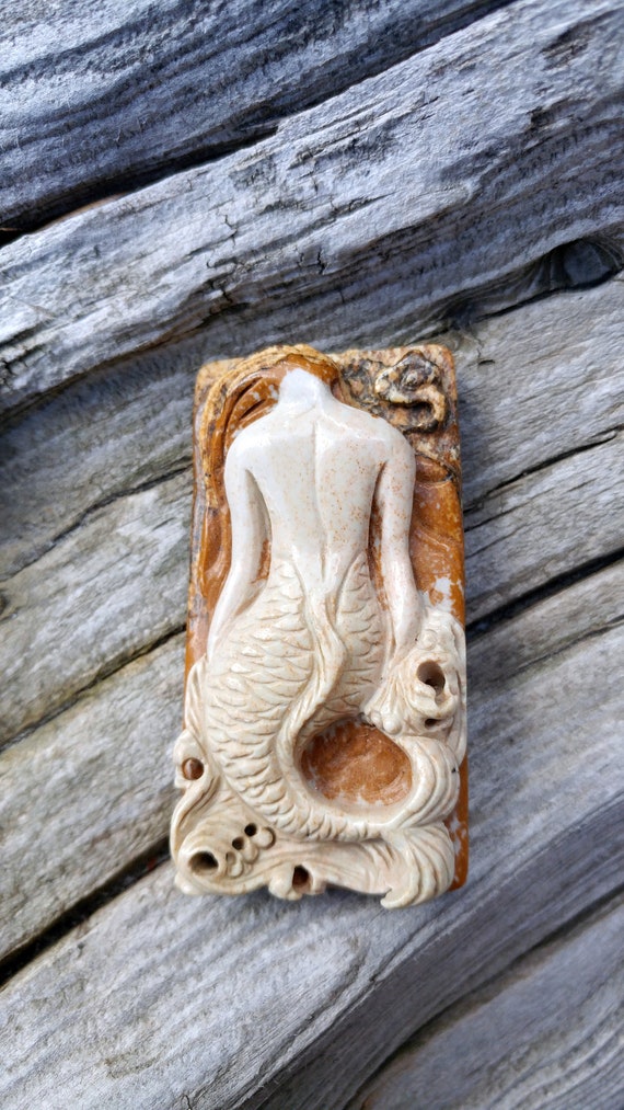 Hand Carved Jasper Mermaid Pendant