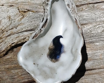 Lovely Handmade Ceramic Oyster Shell Ring or Trinket Dish