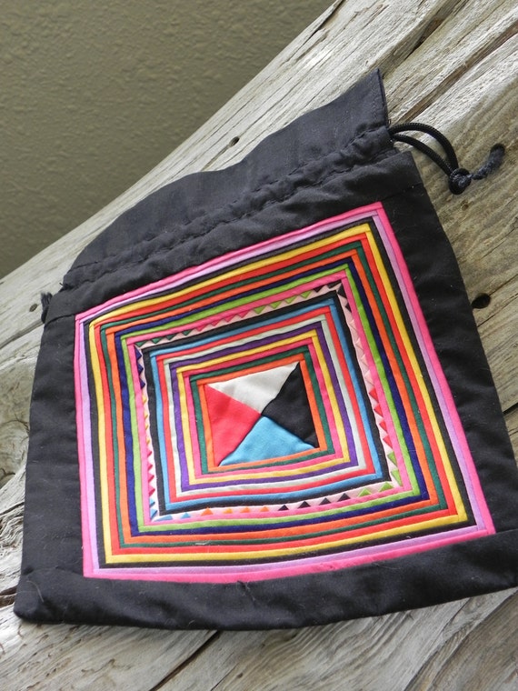 Nepalese Handmade Mola Drawstring Bag - image 1