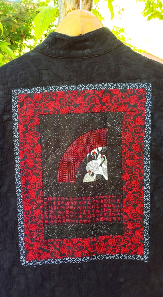 Handmade Artistic Quilted Dancing Cranes Black Ja… - image 10