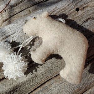 Handmade Wool Felt Polar Bear Christmas Tree Ornament