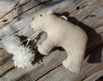 Handmade Wool Felt Polar Bear Christmas Tree Ornament