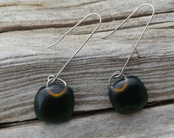 Handmade Recycled Green Glass and Sterling Silver Earrings