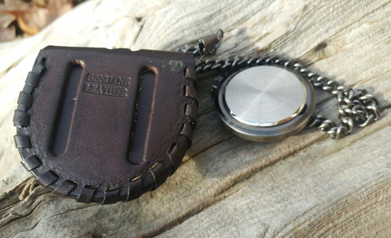 Stainless Steel Pocket Watch with Leather and Ste… - image 5