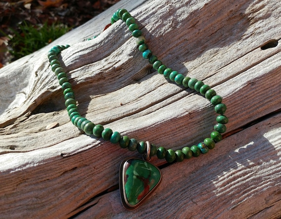 Signed Native American Large Green Turquoise and … - image 4
