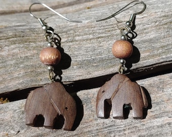 Charming Handmade Carved Wooden Elephant Earrings