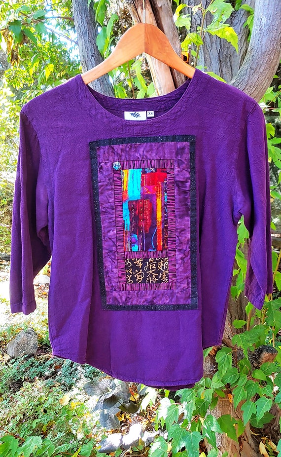 Handmade Artistic Quilted Purple Blouse Women's X-