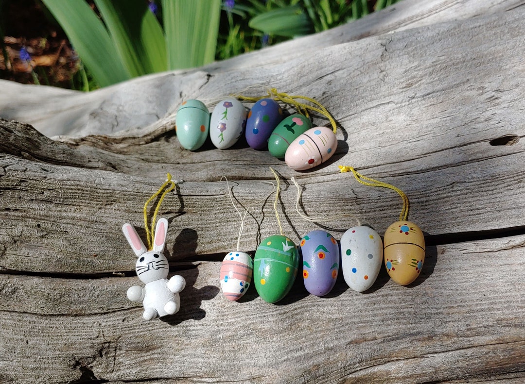 Set of Antique Wooden Easter Egg and Easter Bunny Ornaments Etsy