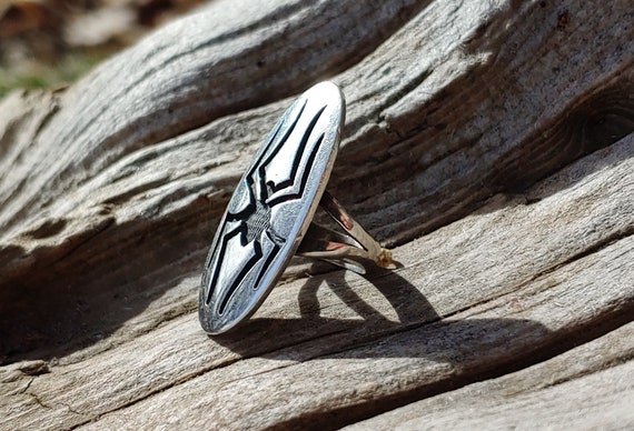 Gorgeous Signed Sterling Silver Hopi Overlay Spid… - image 4