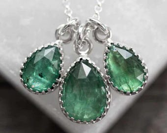 Queen of the Mermaids - Stunning Handmade Green Kyanite and Sterling Silver Triptych Cluster Necklace