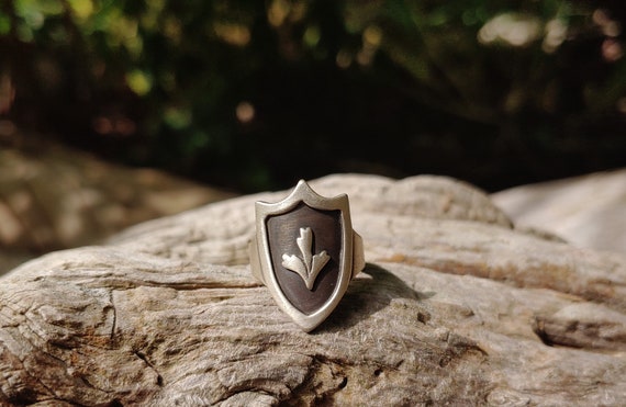Handmade Sterling Silver Sage Brush Shield Ring b… - image 3