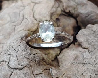 Ocean's Glint - Stunning 14k White Gold and Champagne Oregon Sunstone Pinky Ring