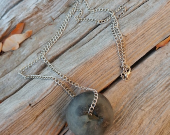 Handmade Gray Glass Trade Bead and Silver Necklace