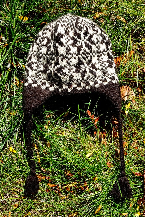 Hand Knit Brown and Cream Warm Wool Snowflake Wint